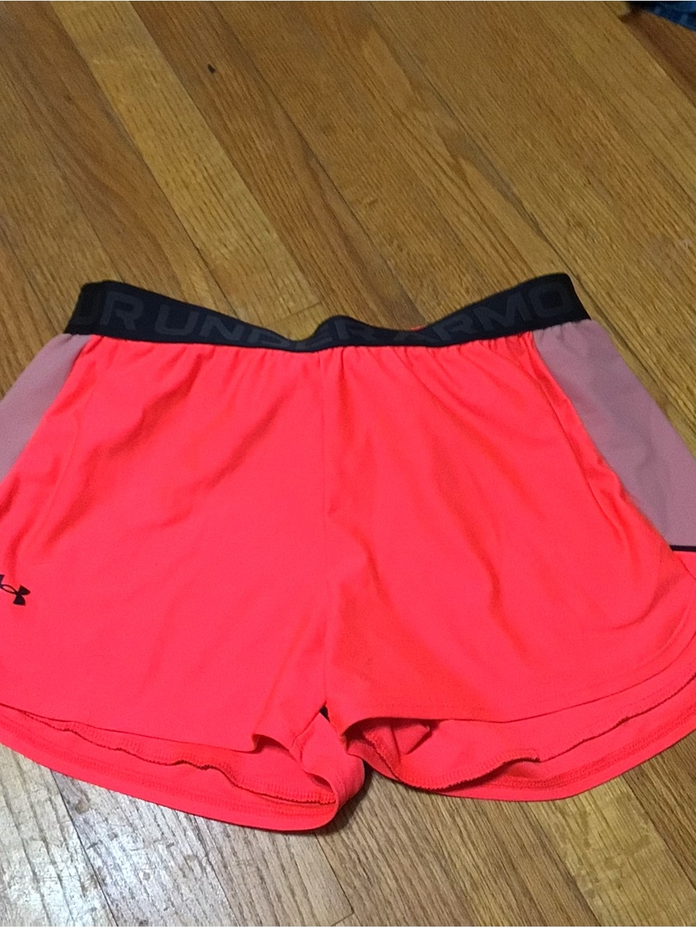 Under Armour Women’s Hot Coral Athletic Shorts with Gray Panels